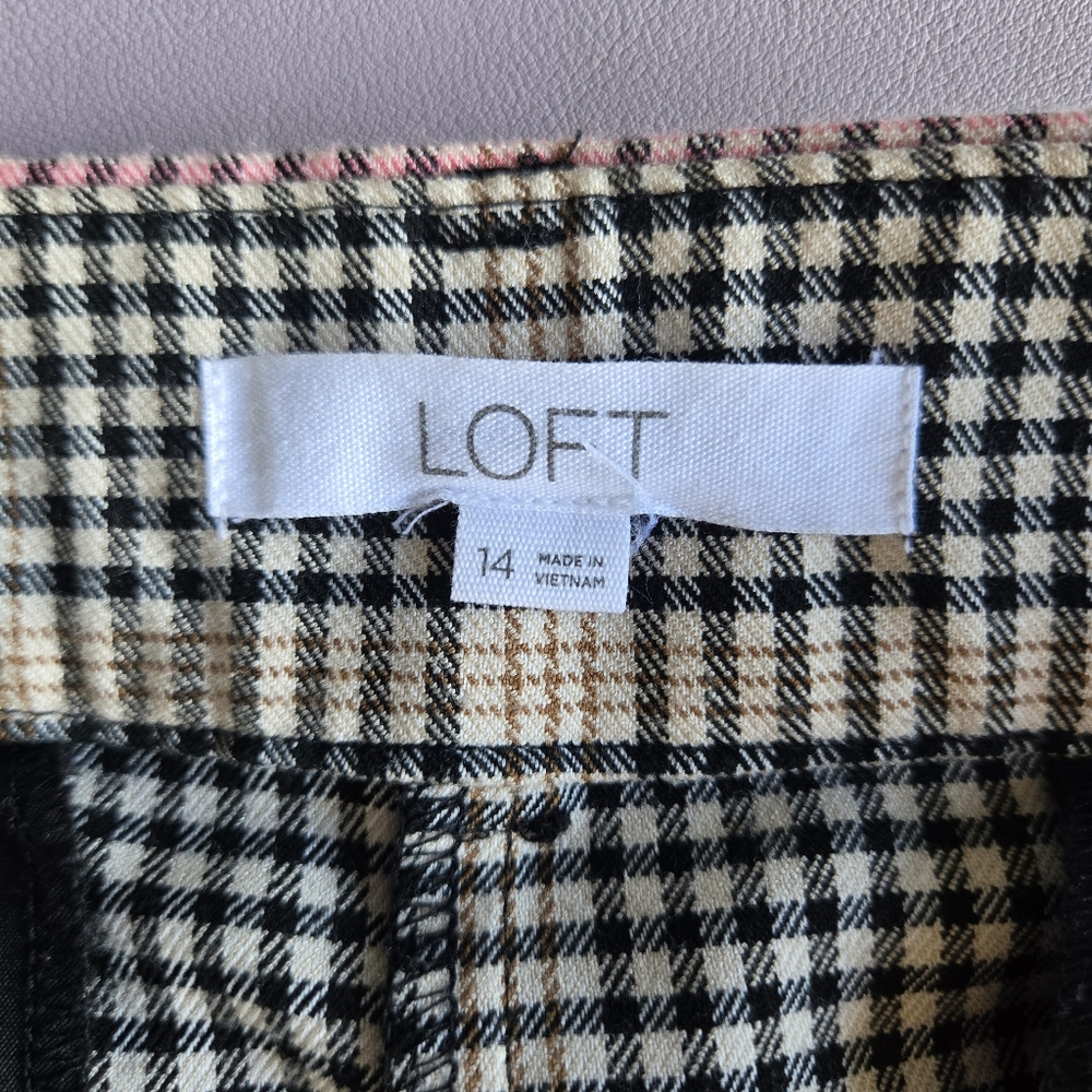 LOFT Plaid Wide-Leg Trousers with Pink Accent - Picture 10 of 16
